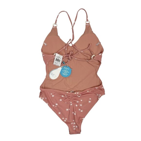 WET Aria One Piece Swimsuit Size Small Pink Rose Stars Open Back Monokini K4430 - Picture 5 of 12